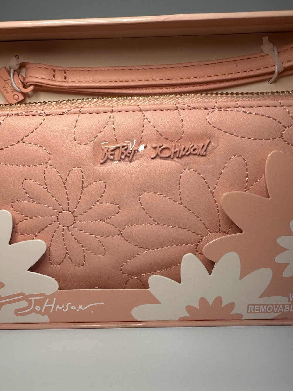 Betsey Johnson New Pink Floral Quilted Faux Leather Zip Around Wallet - Picture 3 of 6